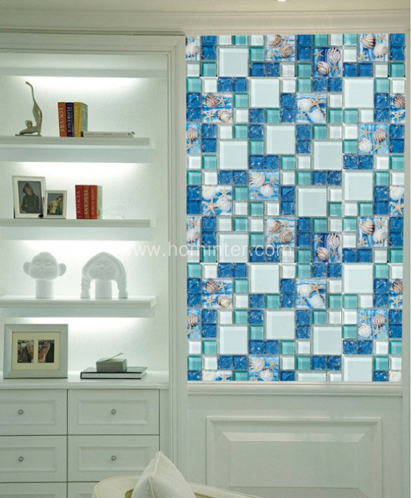 Blue Green Glass Wall Tile Beach Style Interior Design