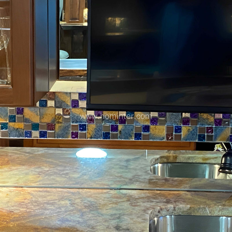 Contemporary Multicolored Glass Mosaic Backsplash Tile