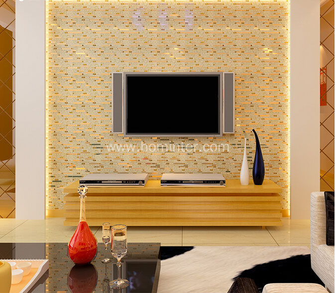 White and Gold Glass Metal Mosaic Interlocking Sparkle Tile
