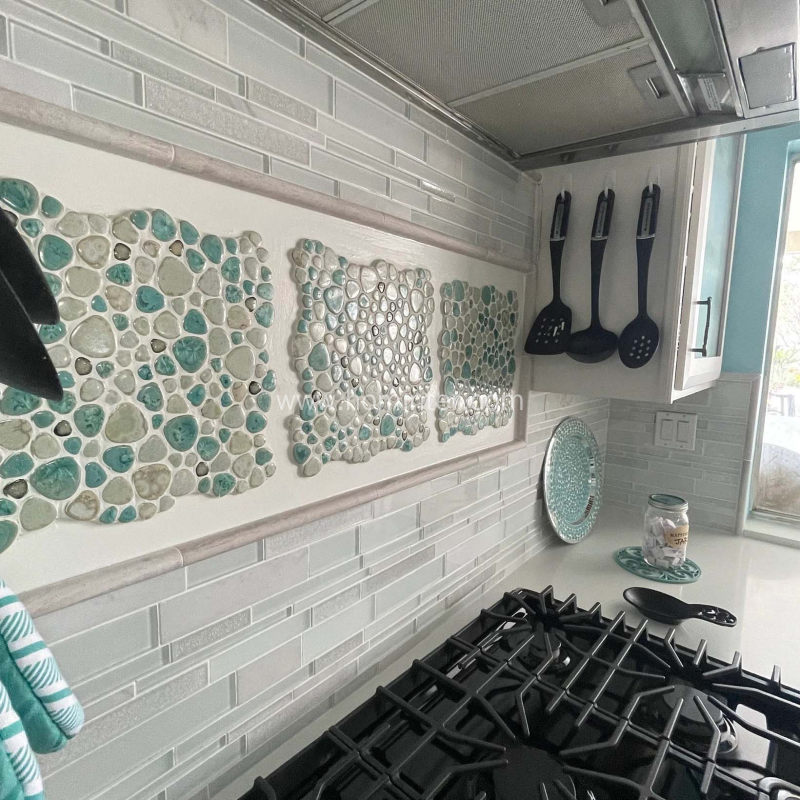 kitchen backsplash turquoise porcelain pebble wall tile