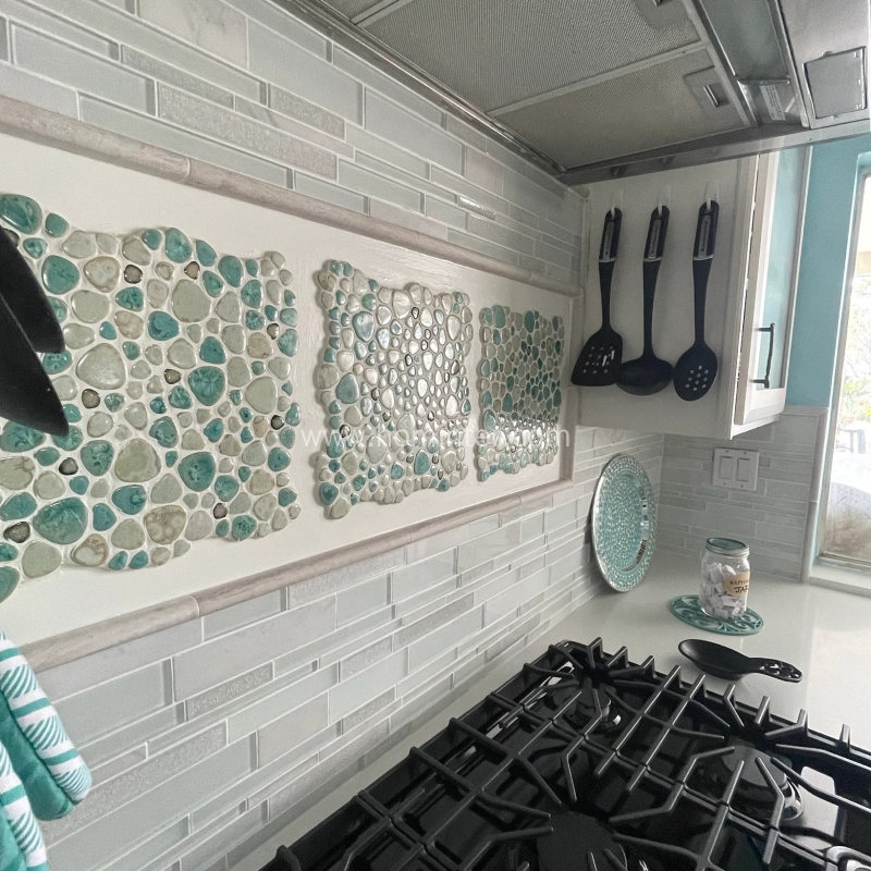 ceramic pebble tile kitchen backsplash