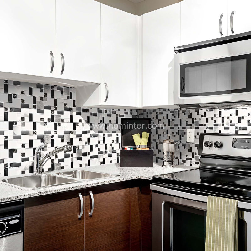 White Glass Mosaic Mix Metal Kitchen Backsplash Tile