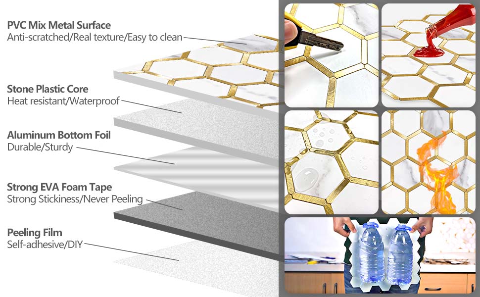 Hexagonal Peel and Stick Tile Product Fectures