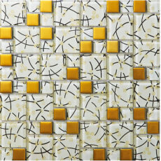 Glossy Glass Tile White Gold Coated Mosaic Decoration Wall Tiles