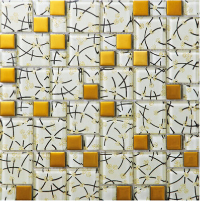 Glossy Glass Tile White Gold Coated Mosaic Decoration Wall Tiles