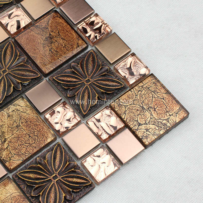 Glass Metal Tile Kitchen Backsplash Brown & Rose Gold Mosaic  Glass tile  backsplash kitchen, Glass tiles kitchen, Decorative wall tiles