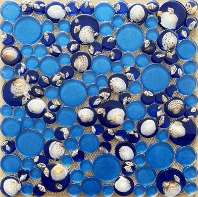 Blue Mosaic Backsplash Resin Glass Conch Penny Round Tile