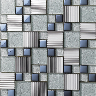 Glass Metal Backsplash Tile Silver Stainless Steel Accent Wall Tiles