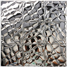 Shiny Metal Backsplash Tile Silver Water-Cube Stainless Steel Mosaic