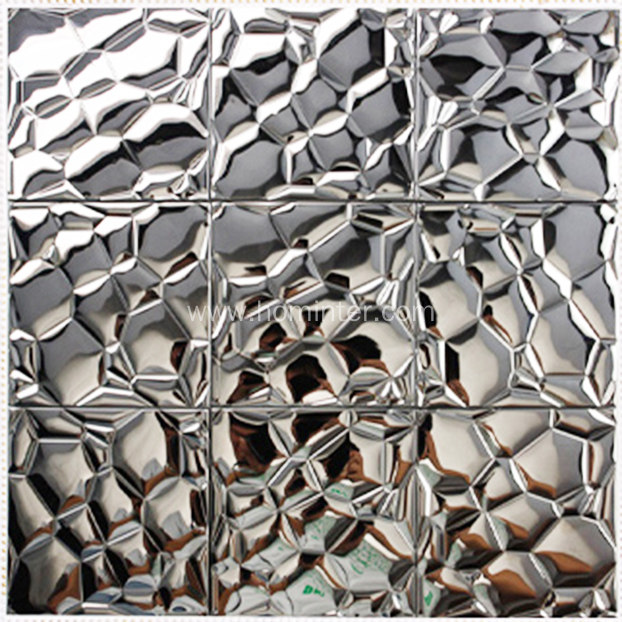 Glass Mosaic Tile in 3D Metallic Silver Cubes