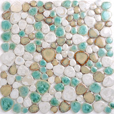 Porcelain Pebble Tile Blue Brown White Glaze Smooth Mosaic
