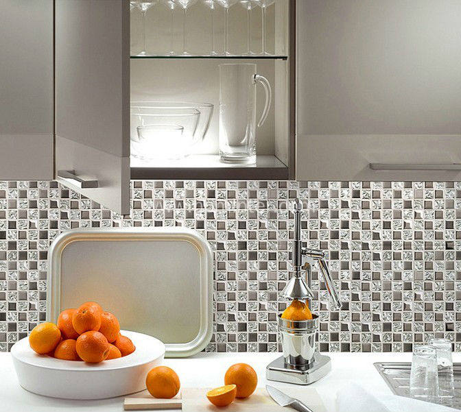 silver with black crystal glass mosaic tiles silver plated glass tiles  kitchen wall design tile backsplashes