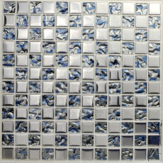 Glossy Glass Tile Silver Blue Mosaic Kitchen Backsplash