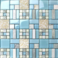Blue Glass Mix Stone Mosaic Backsplash Bathroom Wall Tiles