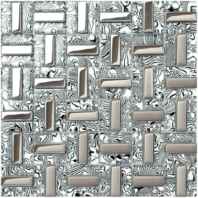 Zebra Pattern Glass Mosaic Tile Basket Weave Chrome Backsplash