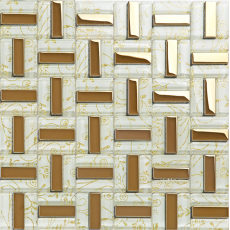 Basket Weave Gold and White Glass Mosaic Wall Tile