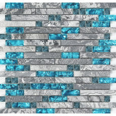 Gray and Teal Backsplash Tile Striped Marble & Glass Mosaic