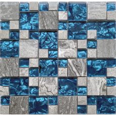 Gray and Teal Backsplash Tile Mixed Stone & Glass Mosaic