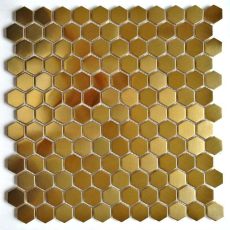 Brushed Metal Backsplash Tile Hexagon Gold Stainless Steel Mosaic