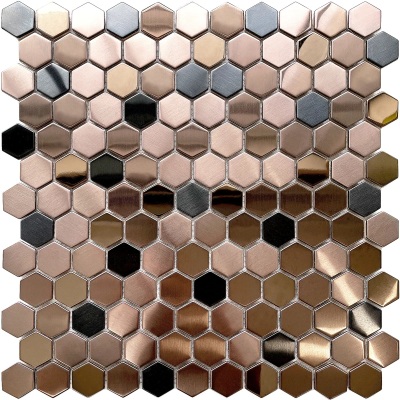 Brushed Metal Backsplash Tile Hexagon Coppery Stainless Steel Mosaic