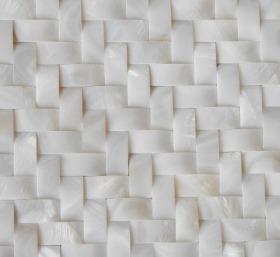 White Mother of Pearl Arched Tile Backsplash Herringbone Mosaic Pattern Nature Shell Material