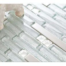 Silver Metal Backsplash Tile Glass & Stainless Steel Linear Mosaic Wall Tiles