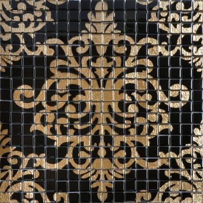 Glass Mosaic Tile Greek Vulcan Patterned Black Gold Backsplash Wall Tiles