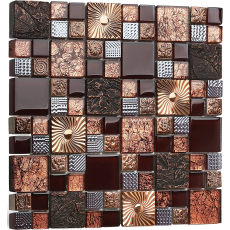 Red Wine Colors Glass Tile Leaf Carving Imprints Antique Mosaics