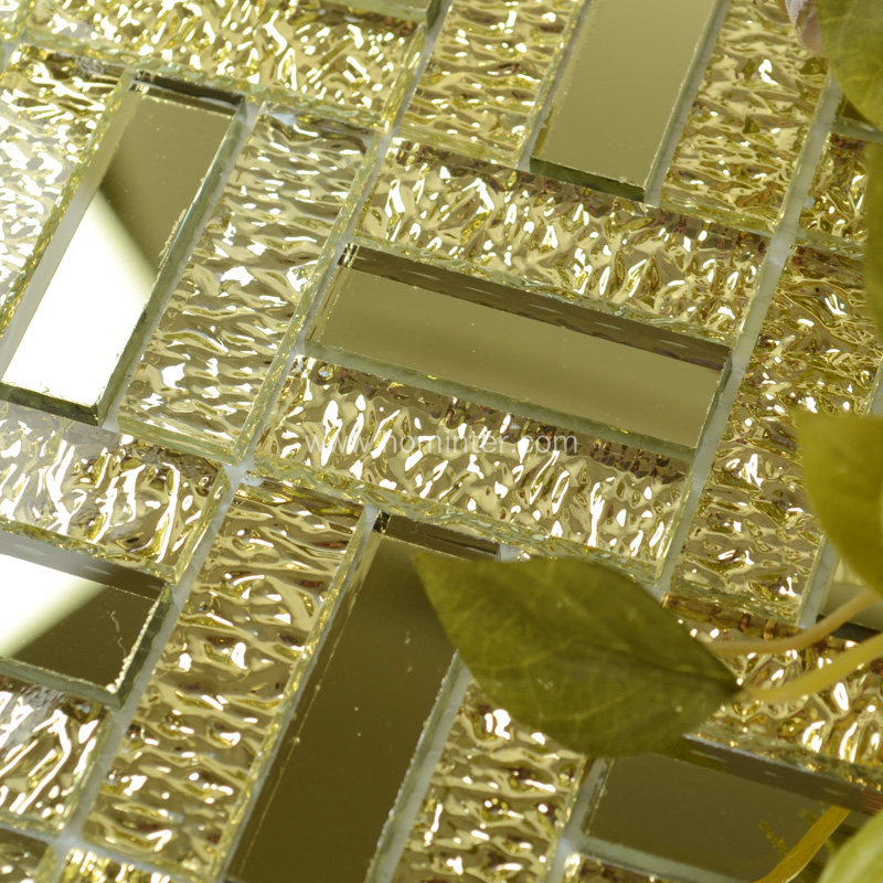 Glossy Glass Mirror Tile Kitchen Backsplash Random Wave Patterns Gold