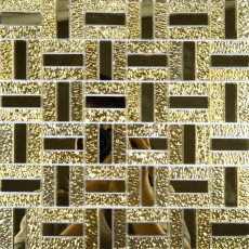 Gold Glass Mirror Tile Glossy Basket Weave Pattern Kitchen Backsplash