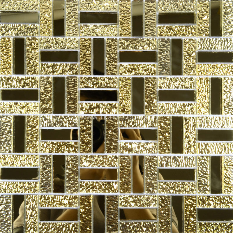 Glossy Glass Mirror Tile Kitchen Backsplash Random Wave Patterns Gold