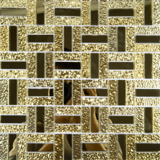 Gold Glass Mirror Tile Glossy Basket Weave Pattern Kitchen Backsplash