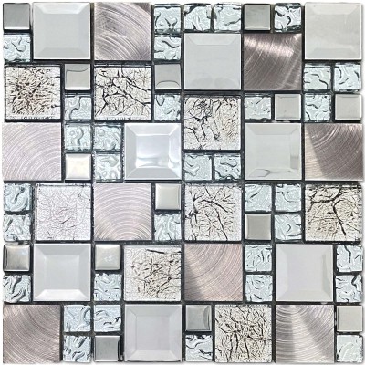 Glass Metal Tile Backsplash Gray Copper Brushed Aluminum Mosaic