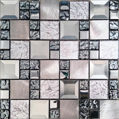 Glass Metal Tile Backsplash Gray Copper Brushed Aluminum Mosaic