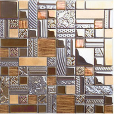 Antique Backsplash Tile in Brushed Aluminum Mixed Glass Mosaic Accent Tiles
