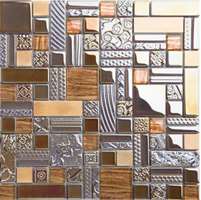 Antique Backsplash Tile in Brushed Aluminum Mixed Glass Mosaic Accent Tiles