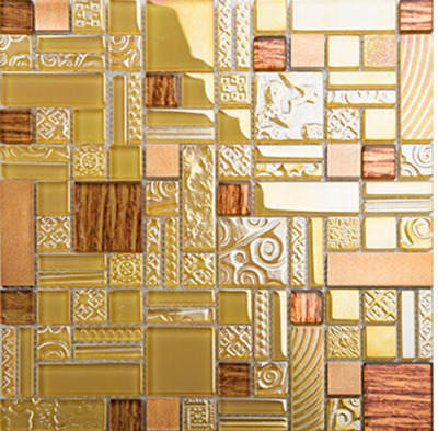 Glass Metal Mosaic Yellow & Brushed Aluminum Accent Tile