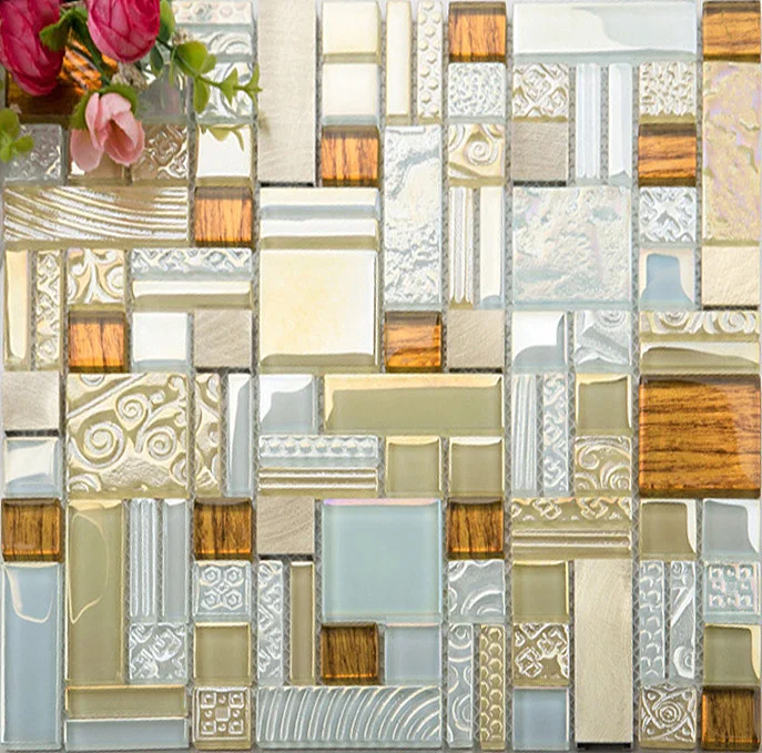 Glass Metal Tile Iridescent White & Silver Mirror Stainless Steel