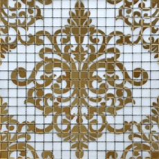 Vintage Glass Wall Tile White and Gold Vulcan Pattern Mosaic