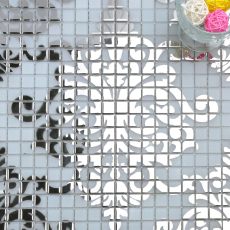 Glass Wall Tile White and Silver Vulcan Pattern Mosaic Decor Tiles