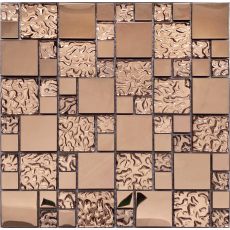 Rose Gold Glass Metal Mix Mosaic Tiles Shiny Backsplash Tile