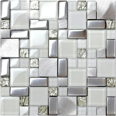 Glossy Glass Tile White Gold Mosaic Wall Backsplash Tiles