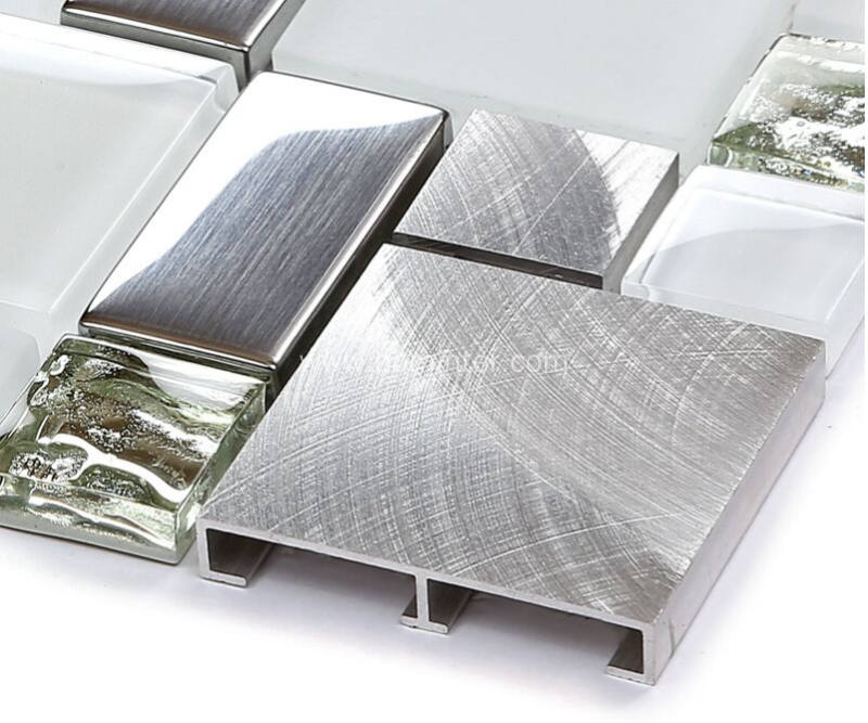 Glass Metal Tile Iridescent White & Silver Mirror Stainless Steel