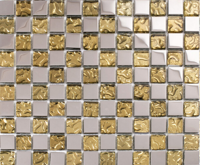 Glass Backsplash Tile Gold and Silver Mosaic Wall Tiles