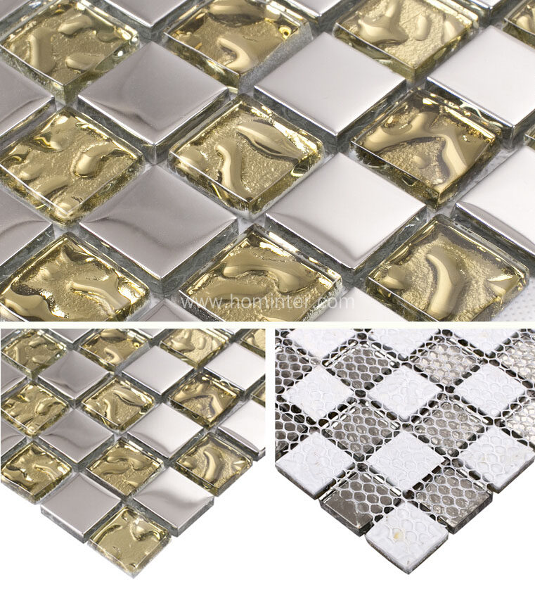 Glass Backsplash Tile Gold and Silver Mosaic Wall Tiles