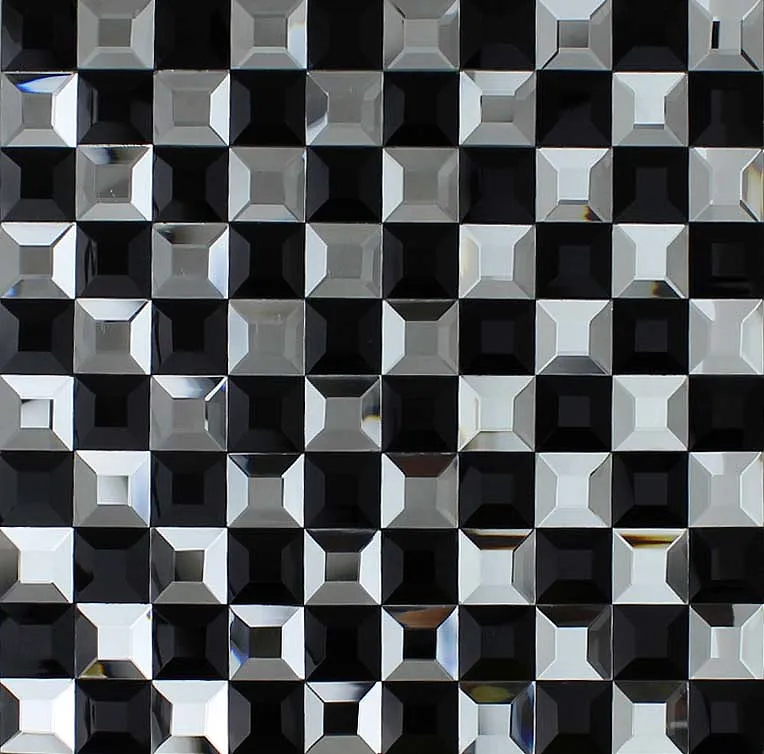Beveled Glass Mosaic Black & Silver Mirror Backsplash Wall Tile