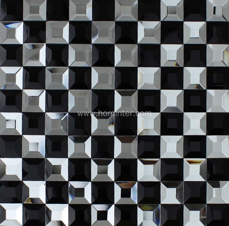 Beveled Crystal Silver Square Mirror Glass Mosaic Tile