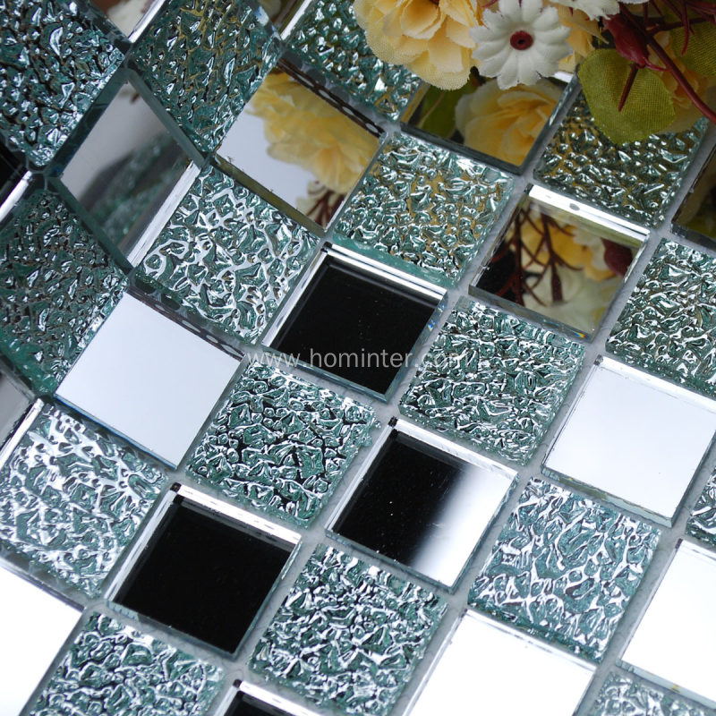 Glass Metal Tile Iridescent White & Silver Mirror Stainless Steel Backsplash  Wall Tiles