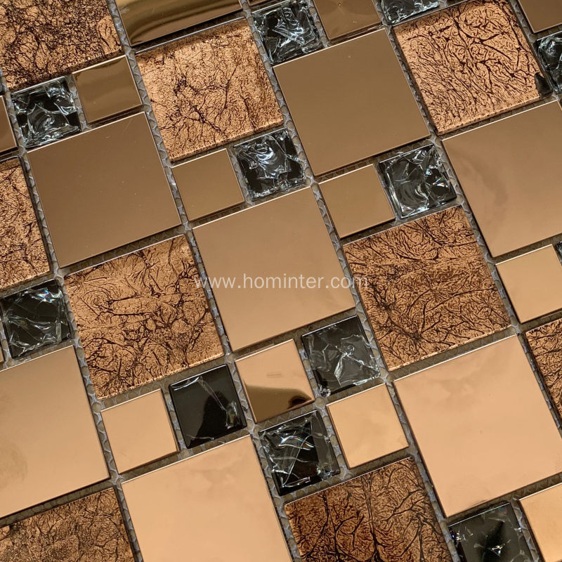 Metal and glass blend mosaic tile brown crackle crystal backsplash  stainless steel with base