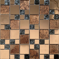 Glass Metal Tiles French Pattern Rose Gold Brown Bling Backsplash Tile